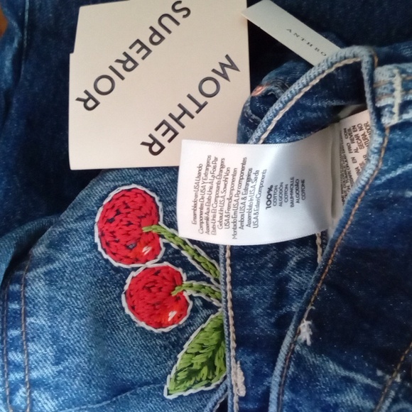 MOTHER Denim The Dodger Ankle Jean Green Thumb With Cherries 27 Jeans Cherry NWT - Picture 16 of 16